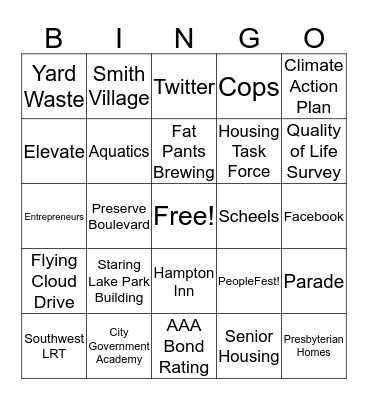 State of the City Bingo Card