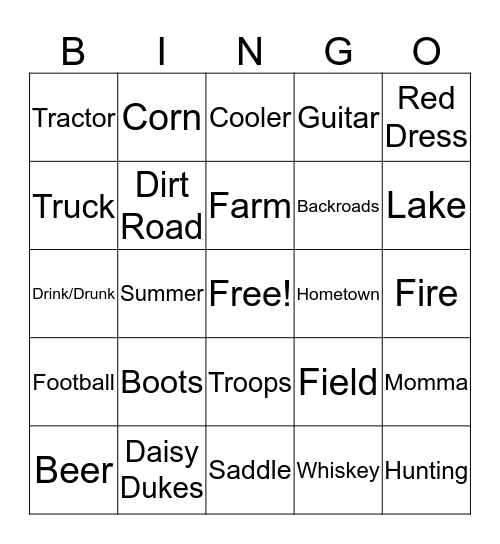 Country Bingo Card