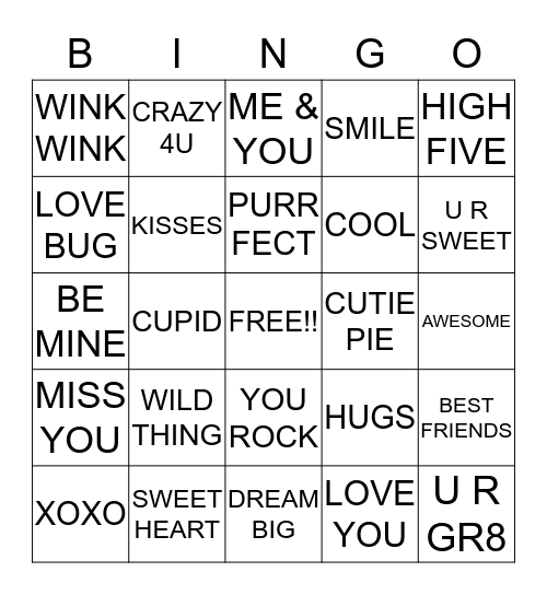 Cupid Shuffle Bingo Card