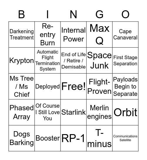 LAUNCH BINGO: SpaceX's Starlink-3 Bingo Card