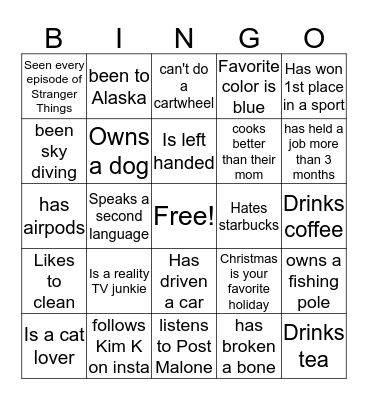 People Bingo Card