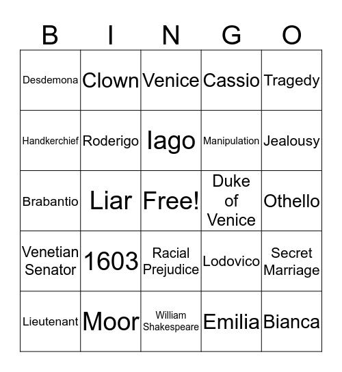 Othello Bingo Card