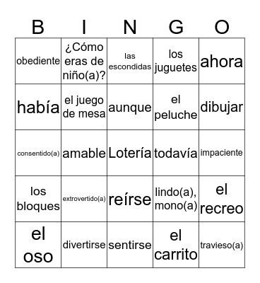 Bingo- La niñez Bingo Card