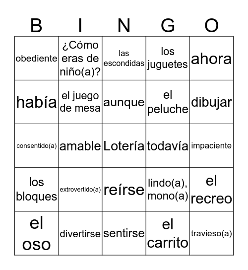 Bingo- La niñez Bingo Card