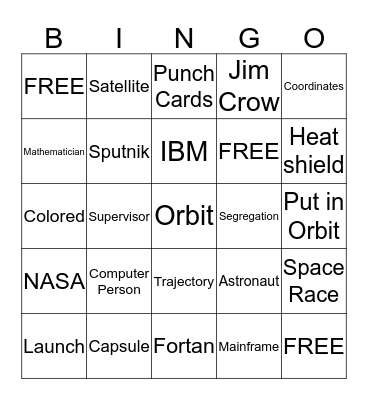 Hidden Figures Vocabulary Bingo Card