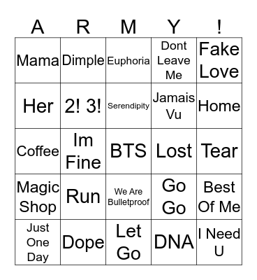 Bts Bingo  Bingo Card