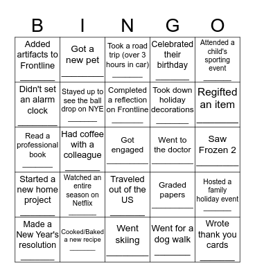 How Field Staff Enjoyed Winter Break Bingo Card