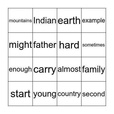 big words bingo! Bingo Card