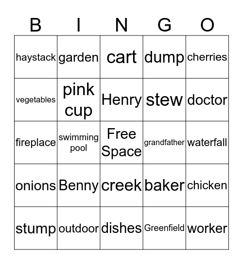Boxcar Children Bingo Card