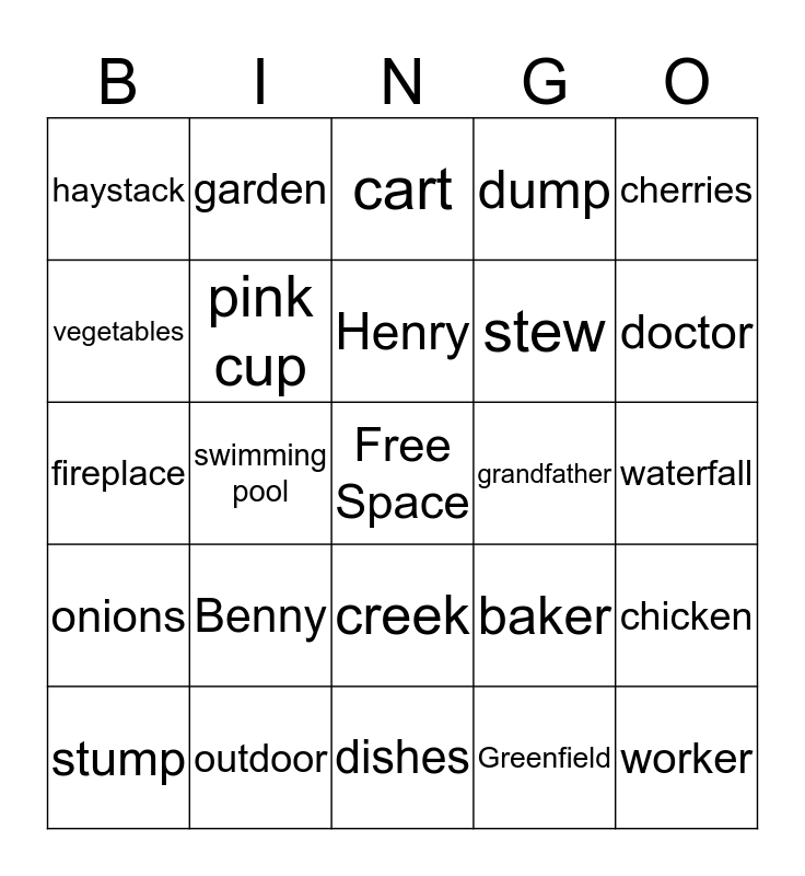 Boxcar Children Bingo Card