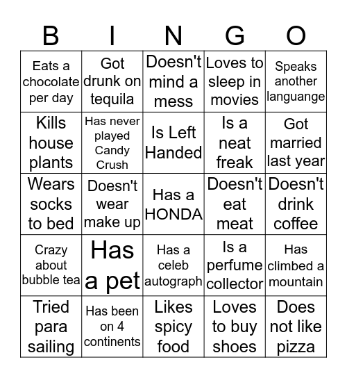 Human Bingo Card