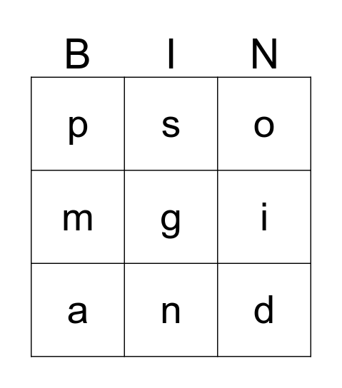 Letter Sounds Bingo Card