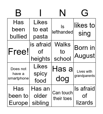 Getting to Know My Classmates Bingo Card