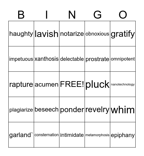 Lesson 7--Period 5 Bingo Card