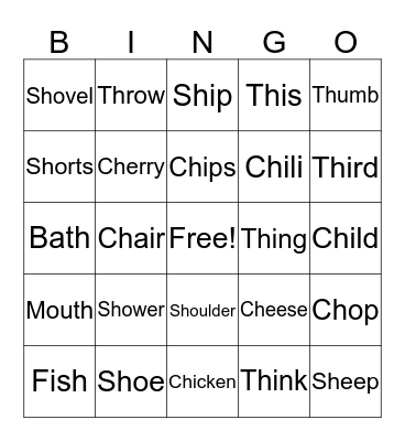 Sh, Ch, Th Bingo Card