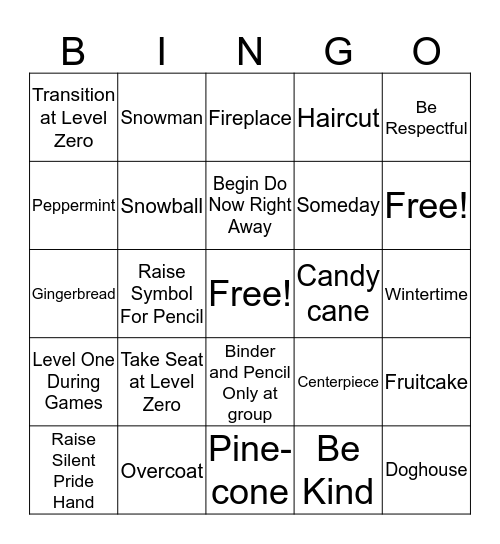 Expectation Bingo Card