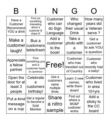 Let's make a Customer Connection!  Bingo Card