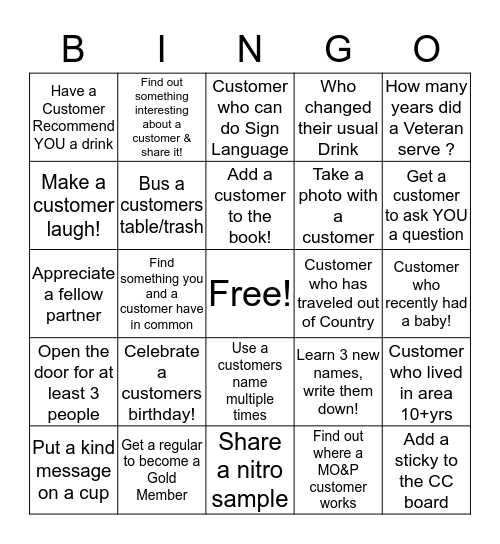 Let's make a Customer Connection!  Bingo Card