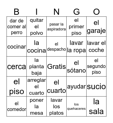 Chores and house level 1 6B Bingo Card