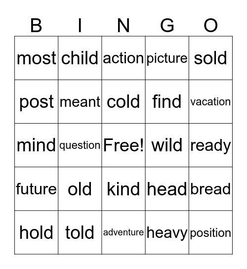 Super Kids Unit 8 Bingo Card