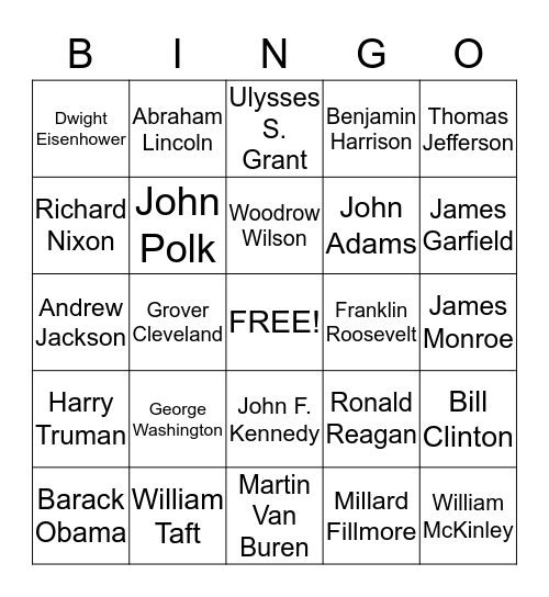 President Bingo Card