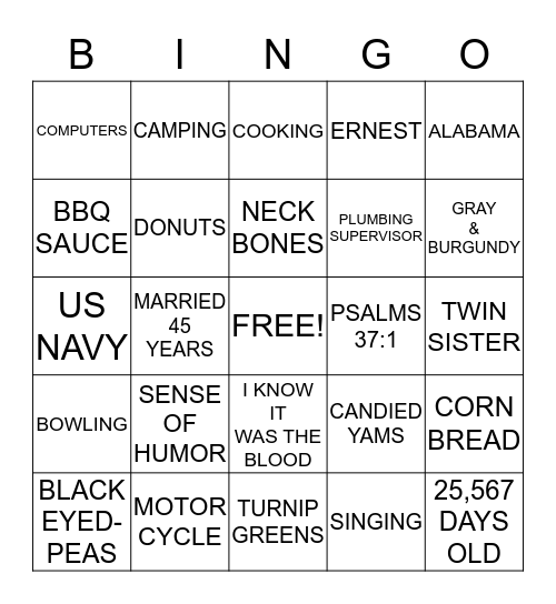 ELDER WALTER BARNES' 70TH B-DAY CELEBRATION! Bingo Card