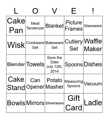 AMY'S BRIDAL SHOWER BINGO Card