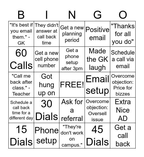 SALES BINGO Card