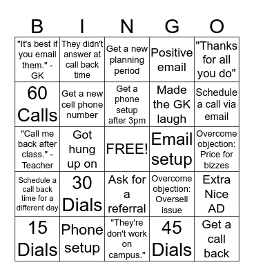 SALES BINGO Card