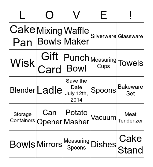 AMY'S BRIDAL SHOWER BINGO Card