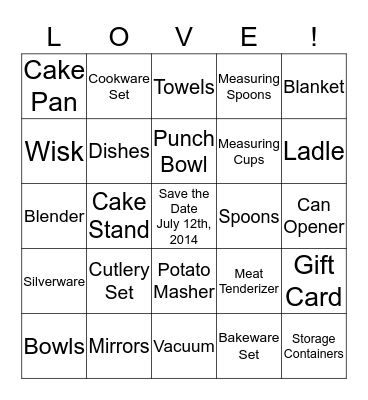 AMY'S BRIDAL SHOWER BINGO Card