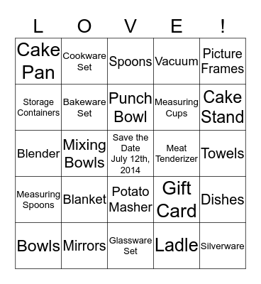 AMY'S BRIDAL SHOWER BINGO Card