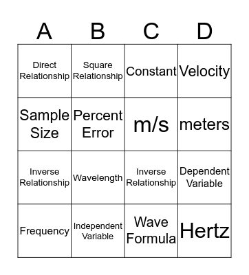 Speed of Light Project Bingo Card