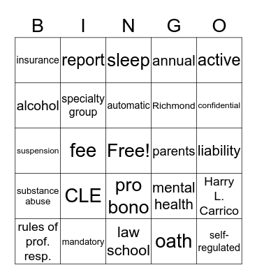Virginia Bar Professionalism Course Bingo Card
