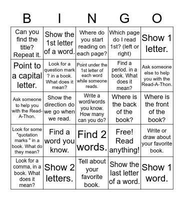Read-a-thon BINGO Card