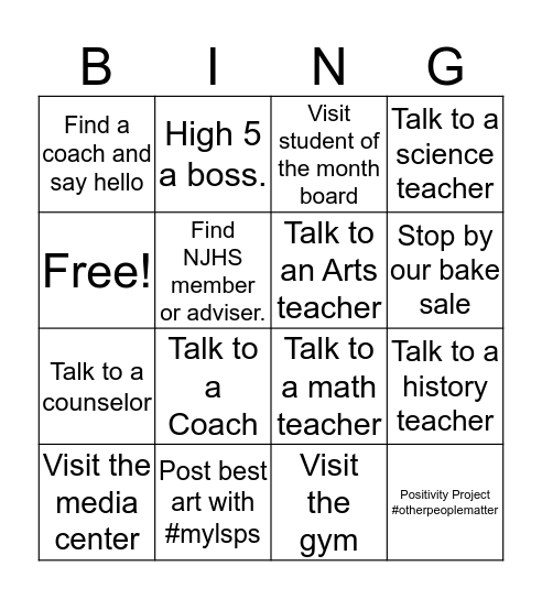 Kennedy Middle School Bingo Card
