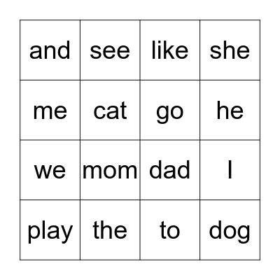 Kindergarten Bingo! Bingo Card