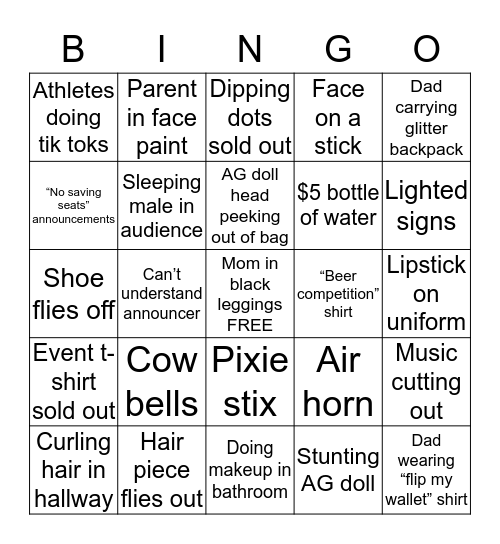 Competition Bingo Card
