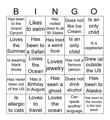 Icebreaker Bingo Card