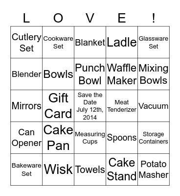 AMY'S BRIDAL SHOWER BINGO Card