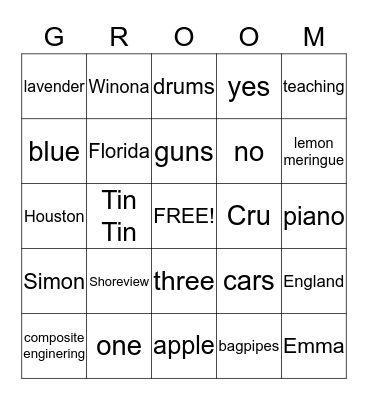 ROB AND LISA Bingo Card
