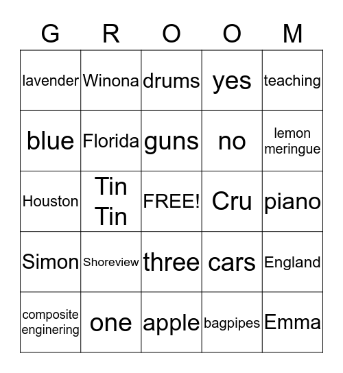 ROB AND LISA Bingo Card