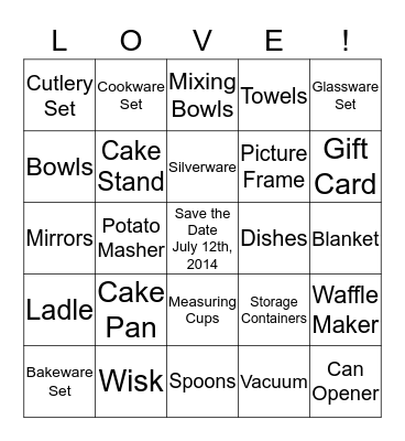 AMY'S BRIDAL SHOWER BINGO Card