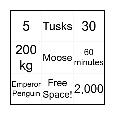 Polar Animals Bingo Card