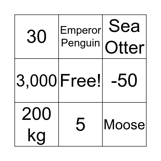 Arctic Animals Bingo Card