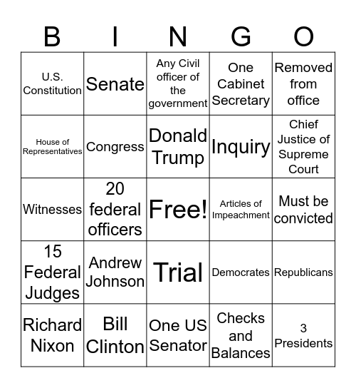 Impeachment Bingo Card