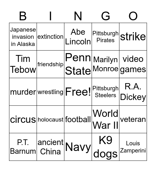 Period 4 Bingo Card