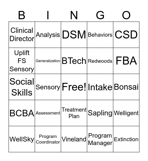 sABA Bingo Card