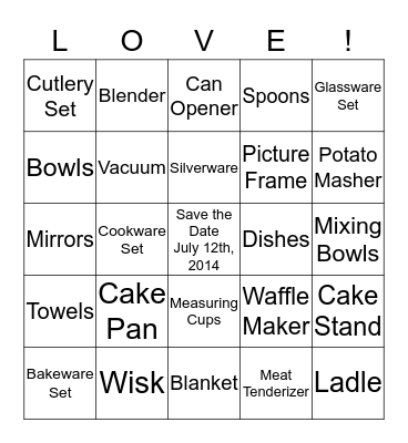 AMY'S BRIDAL SHOWER BINGO Card