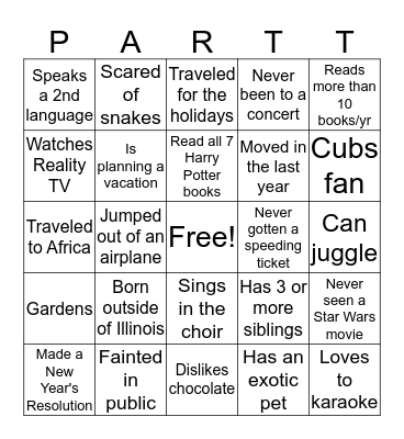 PAR-TY BINGO Card